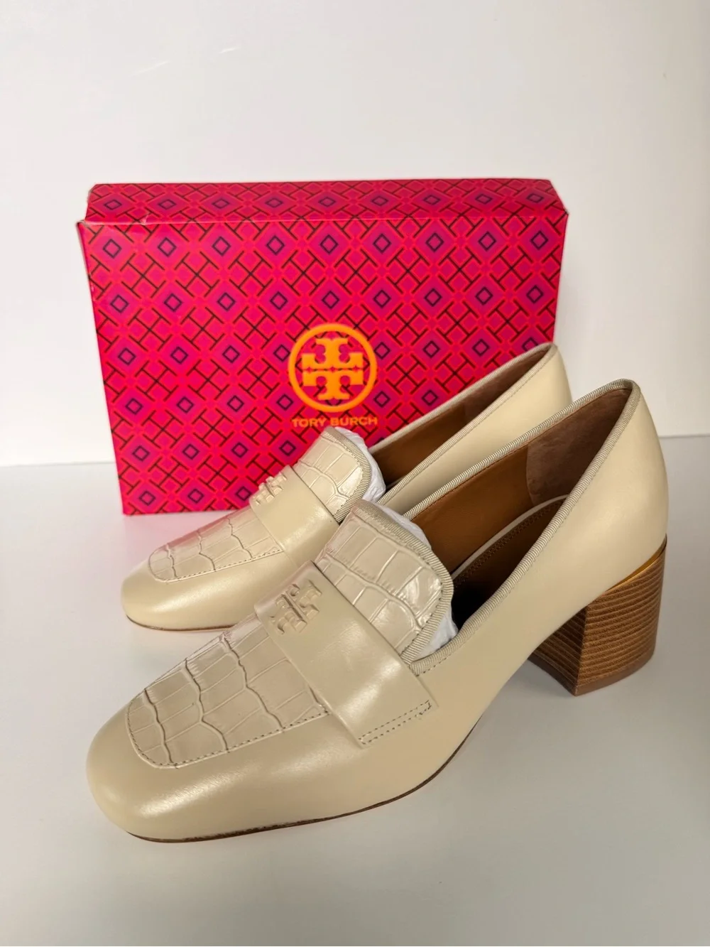 Tory Burch Everly 55mm Loafers Dulce de Leche Leather Block Heel US 9 & 9.5